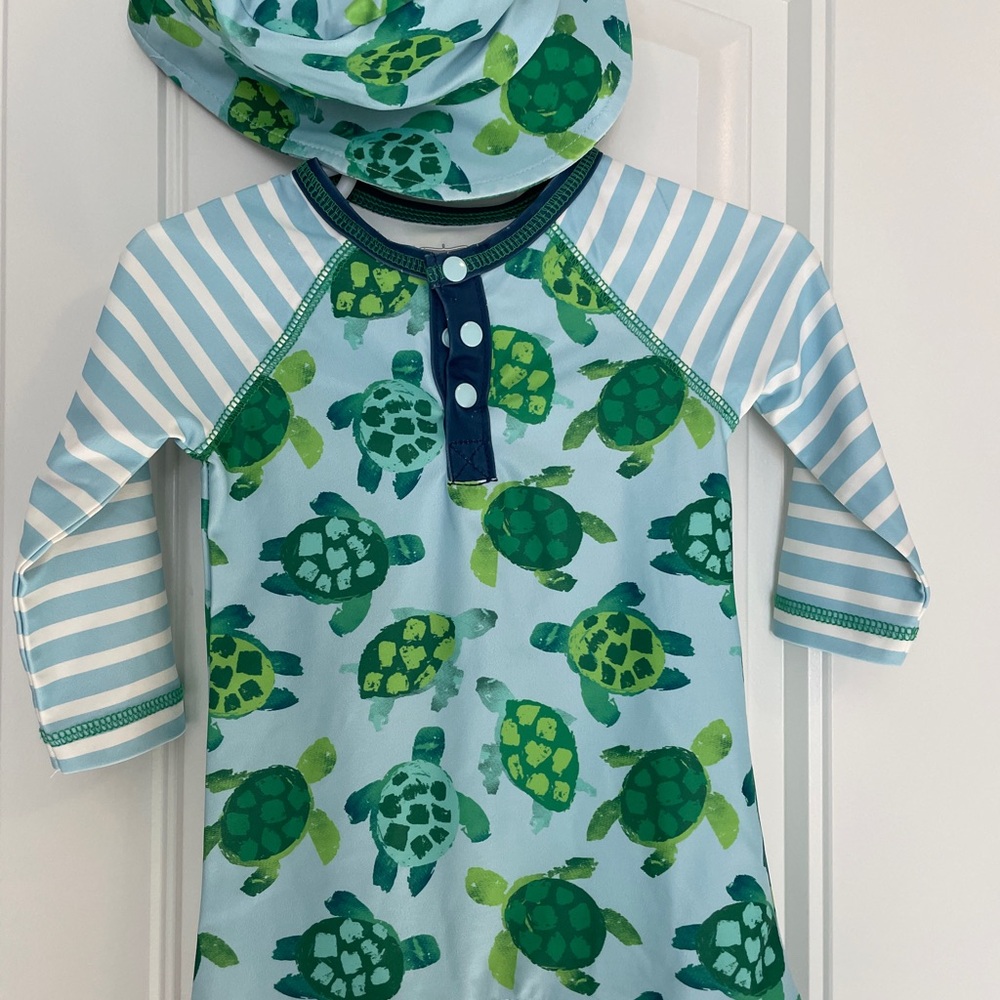 Mud Pie Blue and Green Turtle Rashguard Set
